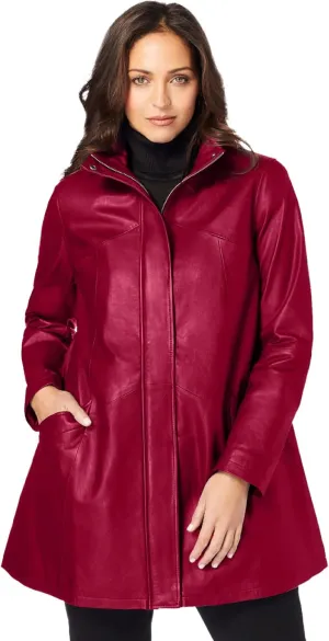 Jessica London Women's Plus Size A-Line Zip Front Leather Jacket