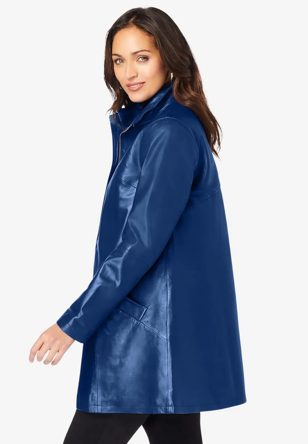Jessica London Women's Plus Size A-Line Zip Front Leather Jacket