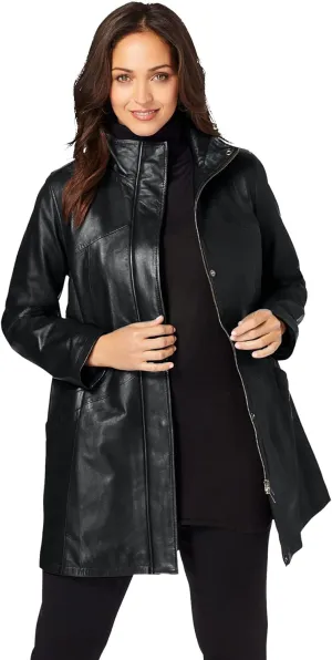 Jessica London Women's Plus Size A-Line Zip Front Leather Jacket