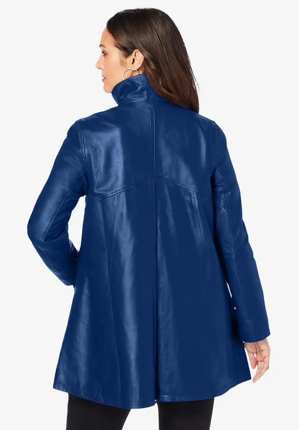 Jessica London Women's Plus Size A-Line Zip Front Leather Jacket