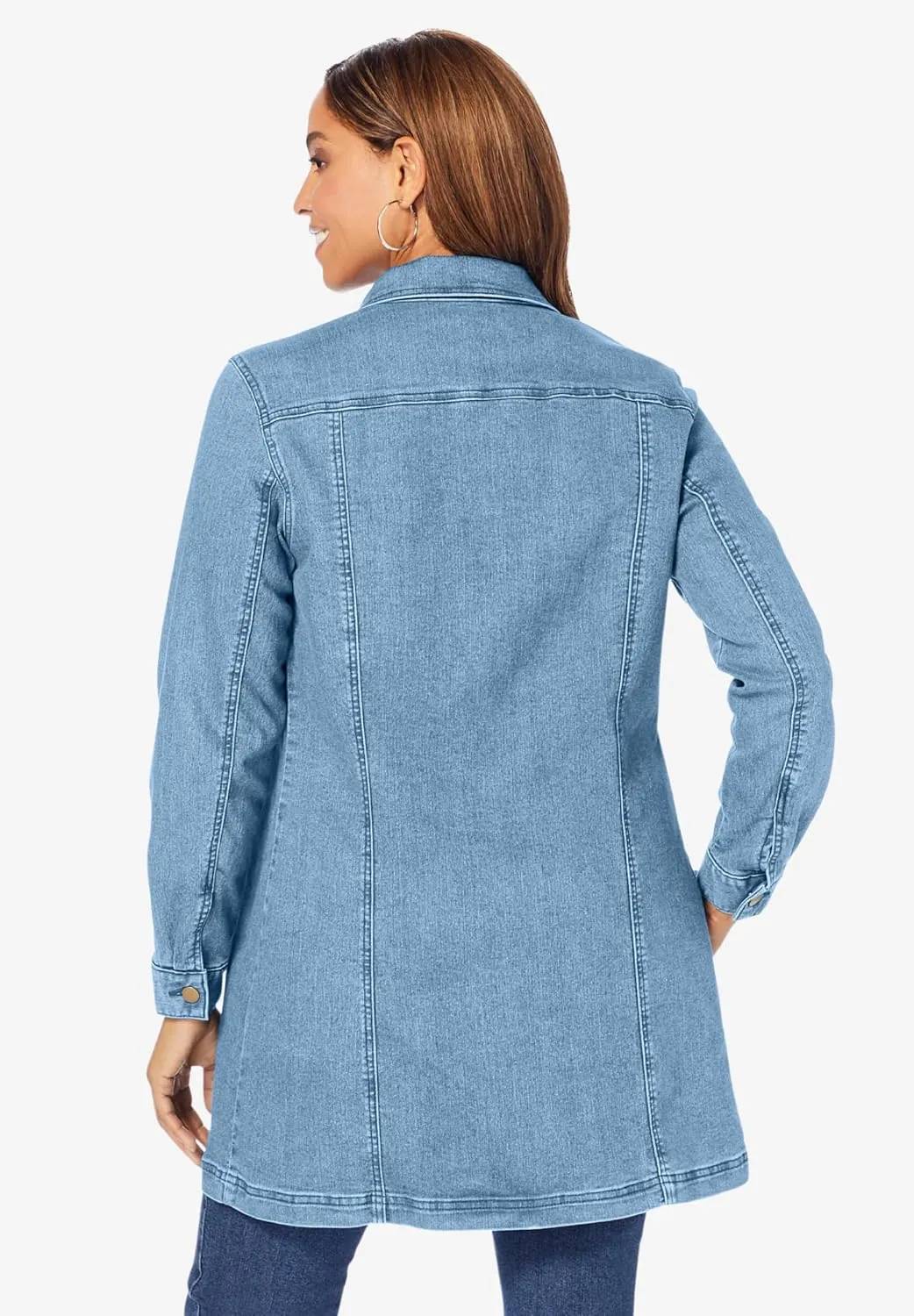 Jessica London Women's Plus Size Long Denim Jacket Oversized Jean Jacket
