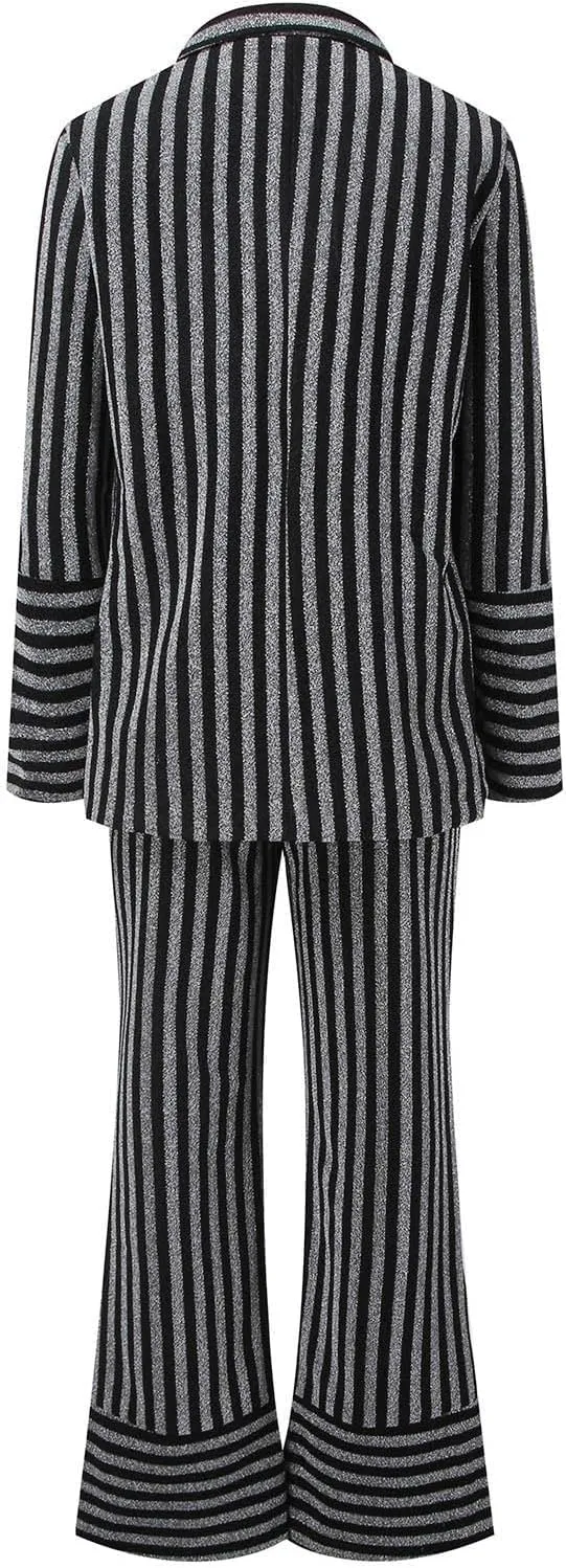 KELYWELL Women 2 Piece Sequin Suits Set Notch Lapel Slim Fit Formal Suits Long Sleeve Tuxedo Suit Sequin Pants Tracksuit