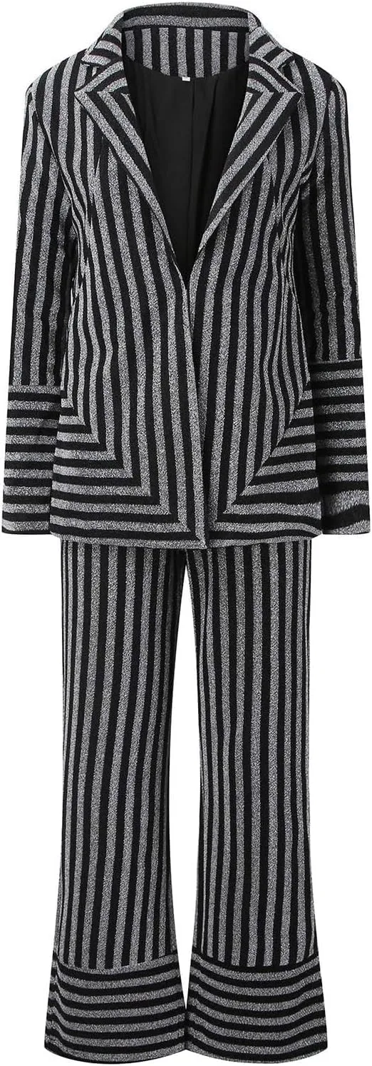 KELYWELL Women 2 Piece Sequin Suits Set Notch Lapel Slim Fit Formal Suits Long Sleeve Tuxedo Suit Sequin Pants Tracksuit