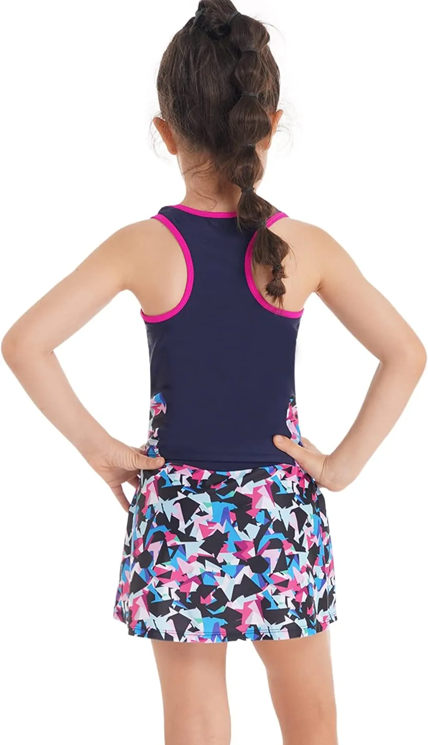 Kids Girls Tennis Golf Dress Outfits Sleeveless Tank Tops and A-Line Mini Skirt Skort Activewear Set