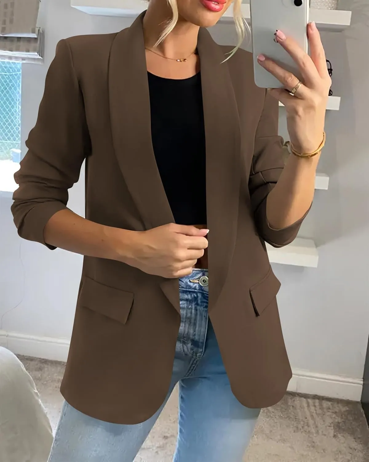 KIRUNDO Womens Blazer 2025 Spring Fall Bussiness Casual Long Sleeve Open Front Work Office Dressy Suit Jackets with Pockets