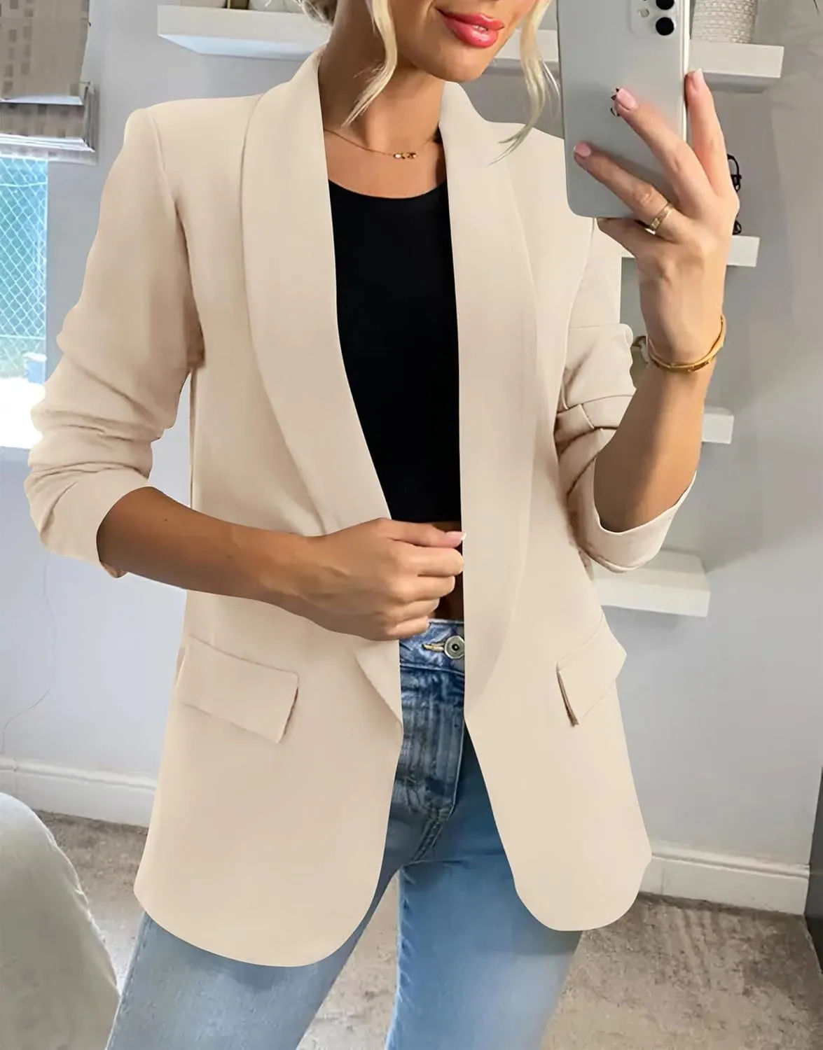 KIRUNDO Womens Blazer 2025 Spring Fall Bussiness Casual Long Sleeve Open Front Work Office Dressy Suit Jackets with Pockets