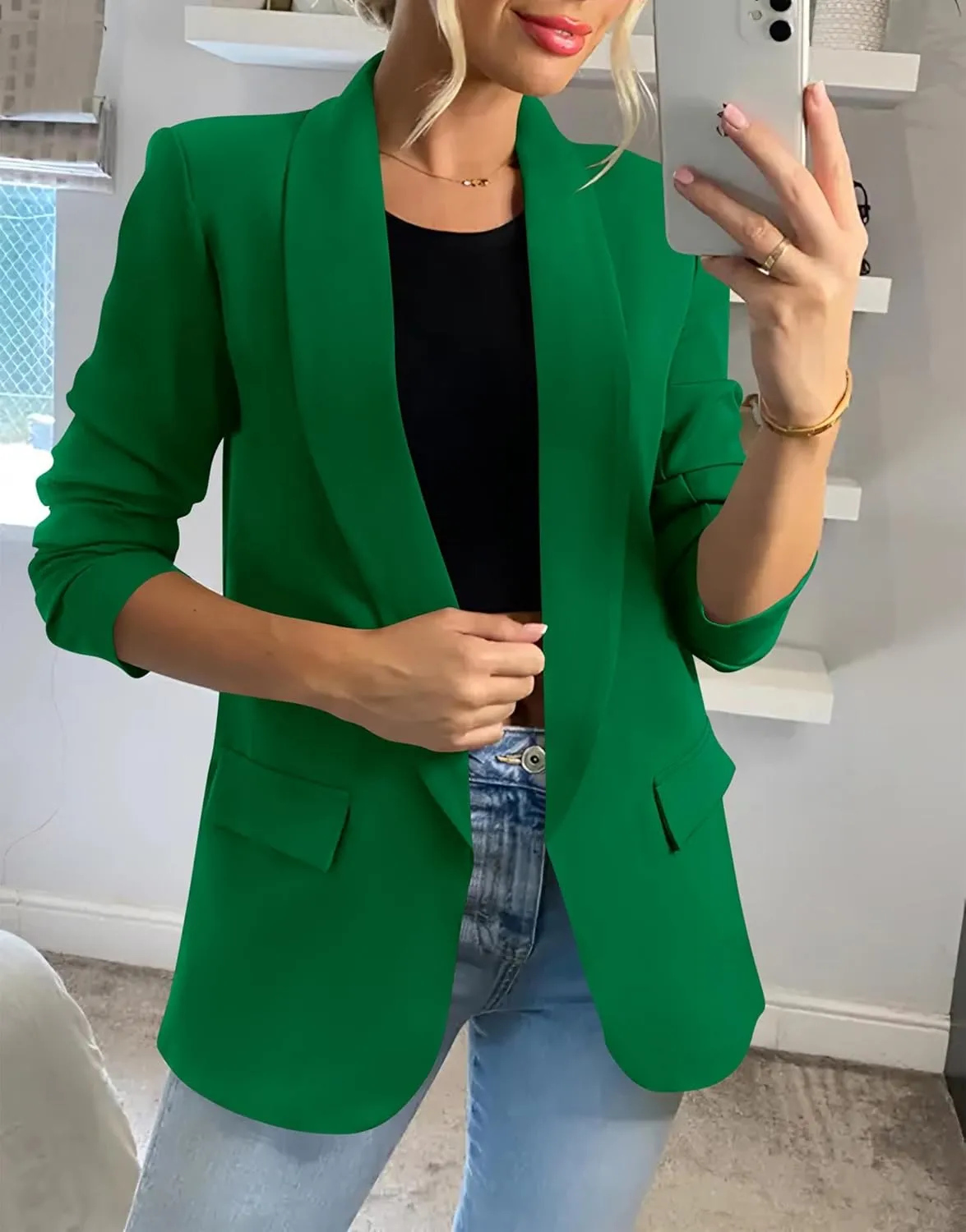 KIRUNDO Womens Blazer 2025 Spring Fall Bussiness Casual Long Sleeve Open Front Work Office Dressy Suit Jackets with Pockets