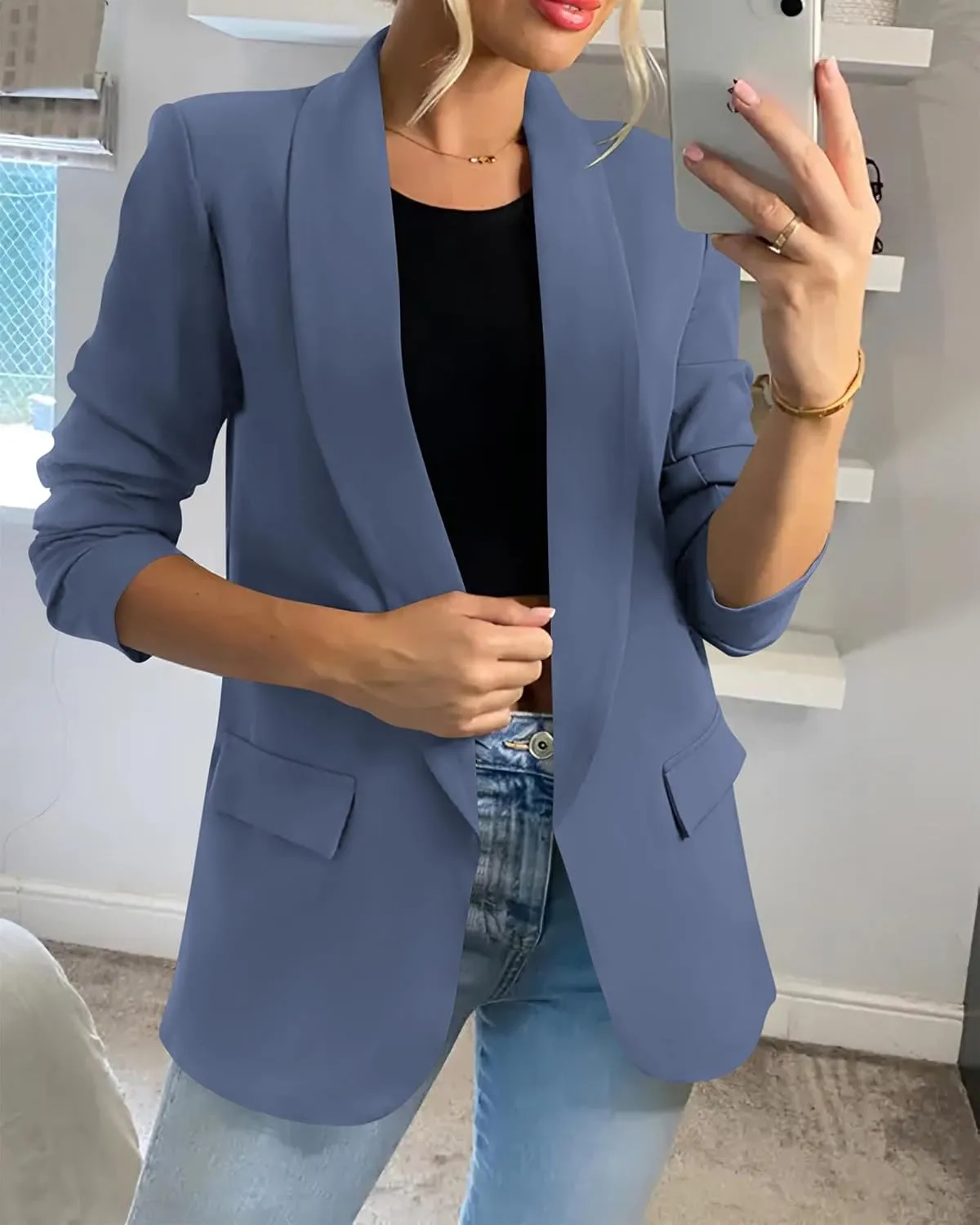 KIRUNDO Womens Blazer 2025 Spring Fall Bussiness Casual Long Sleeve Open Front Work Office Dressy Suit Jackets with Pockets