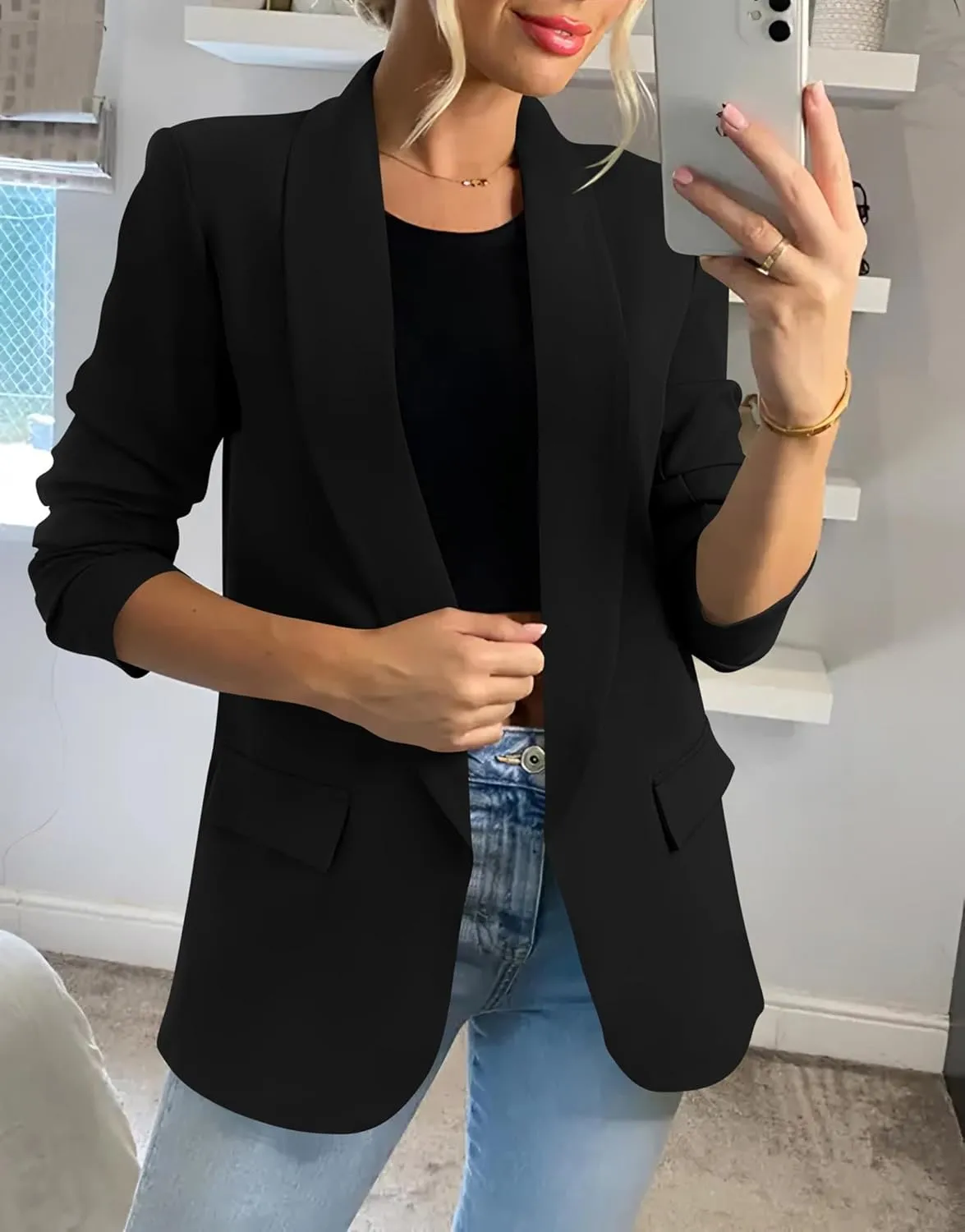 KIRUNDO Womens Blazer 2025 Spring Fall Bussiness Casual Long Sleeve Open Front Work Office Dressy Suit Jackets with Pockets