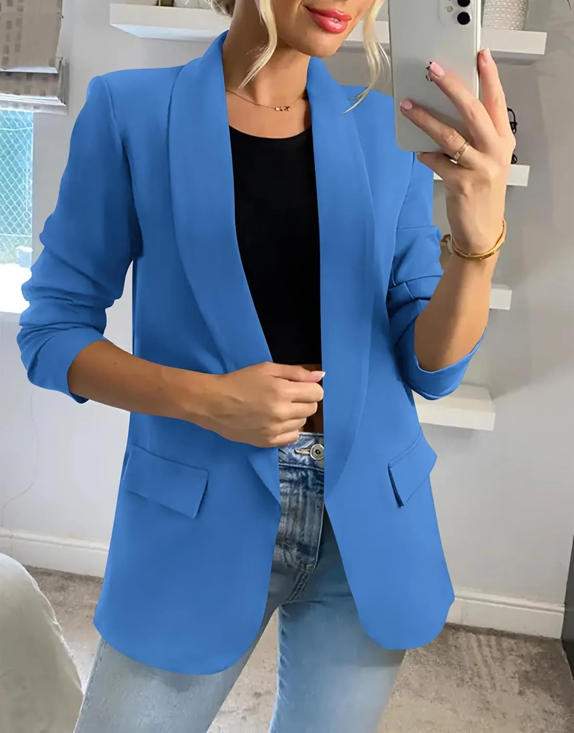 KIRUNDO Womens Blazer 2025 Spring Fall Bussiness Casual Long Sleeve Open Front Work Office Dressy Suit Jackets with Pockets