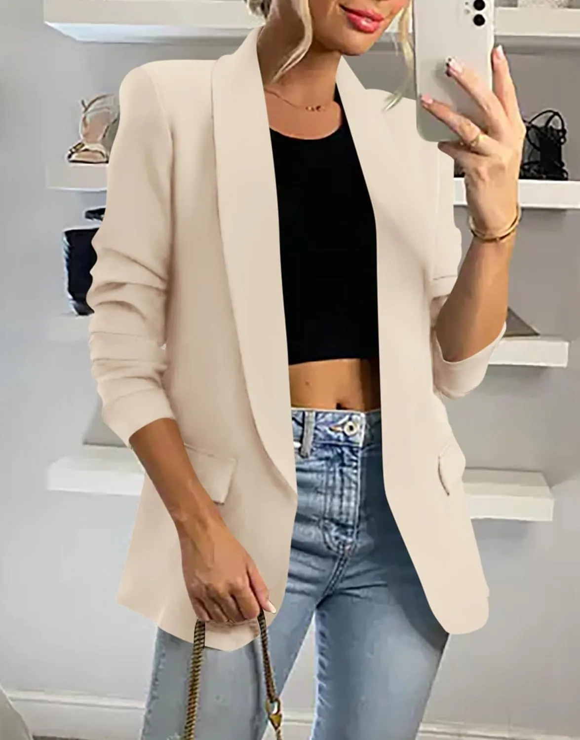 KIRUNDO Womens Blazer 2025 Spring Fall Bussiness Casual Long Sleeve Open Front Work Office Dressy Suit Jackets with Pockets