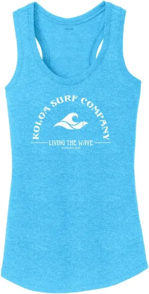 Koloa Surf Ladies Living The Wave Racerback Tank Tops in Sizes XS-4XL