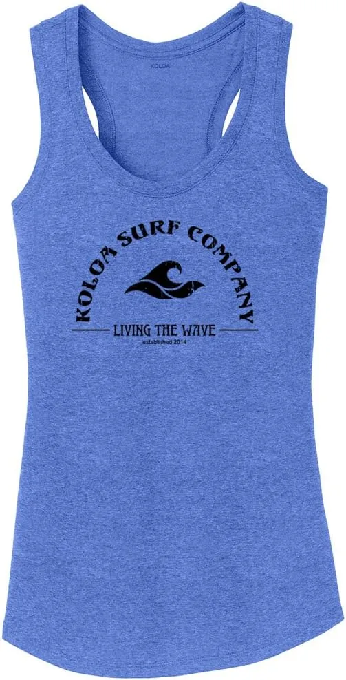 Koloa Surf Ladies Living The Wave Racerback Tank Tops in Sizes XS-4XL