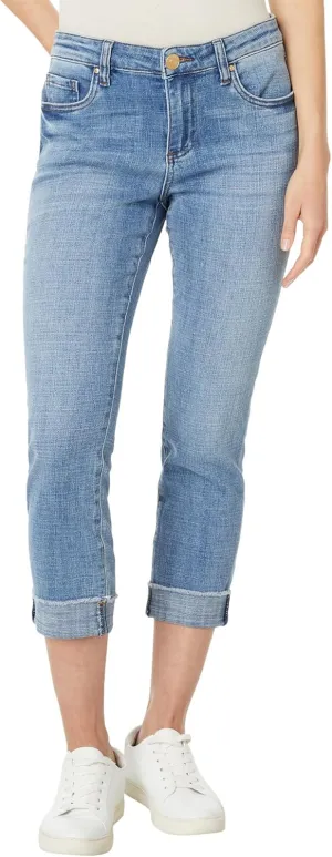 KUT from the Kloth Amy Crop Straight Leg- Roll-Up Fray in Gained - Jeans for Women - Cotton-Blend Fabrication