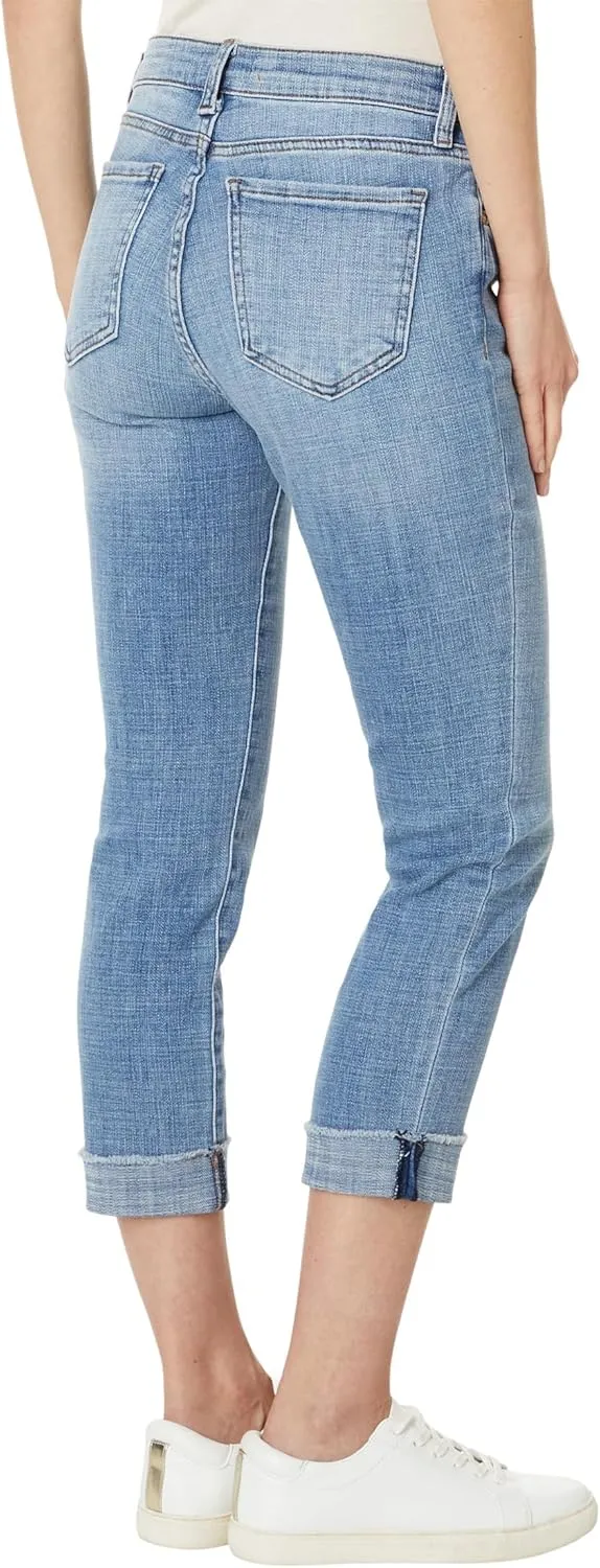 KUT from the Kloth Amy Crop Straight Leg- Roll-Up Fray in Gained - Jeans for Women - Cotton-Blend Fabrication