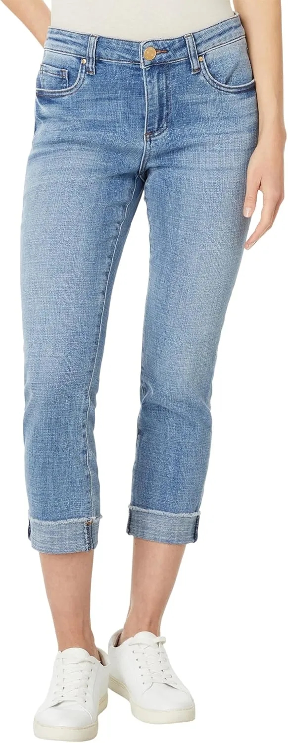KUT from the Kloth Amy Crop Straight Leg- Roll-Up Fray in Gained - Jeans for Women - Cotton-Blend Fabrication