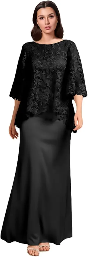 Lace Applique Mother of The Bride Dresses Long Chiffon Formal Evening Gowns Round Neck Wedding Guest Dresses
