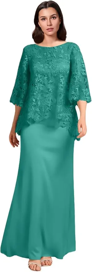 Lace Applique Mother of The Bride Dresses Long Chiffon Formal Evening Gowns Round Neck Wedding Guest Dresses