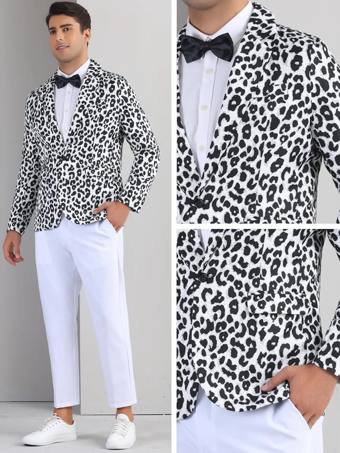 Lars Amadeus Animal Printed Blazers for Men's Peak Lapel One Button Slim Fit Party Tuxedo Sports Coats