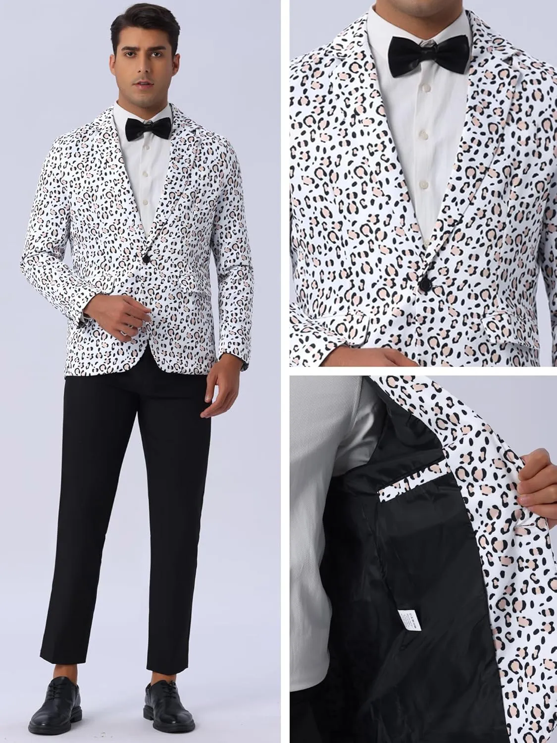 Lars Amadeus Animal Printed Blazers for Men's Peak Lapel One Button Slim Fit Party Tuxedo Sports Coats