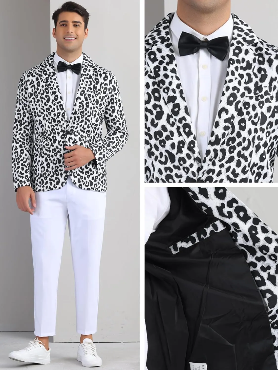 Lars Amadeus Animal Printed Blazers for Men's Peak Lapel One Button Slim Fit Party Tuxedo Sports Coats