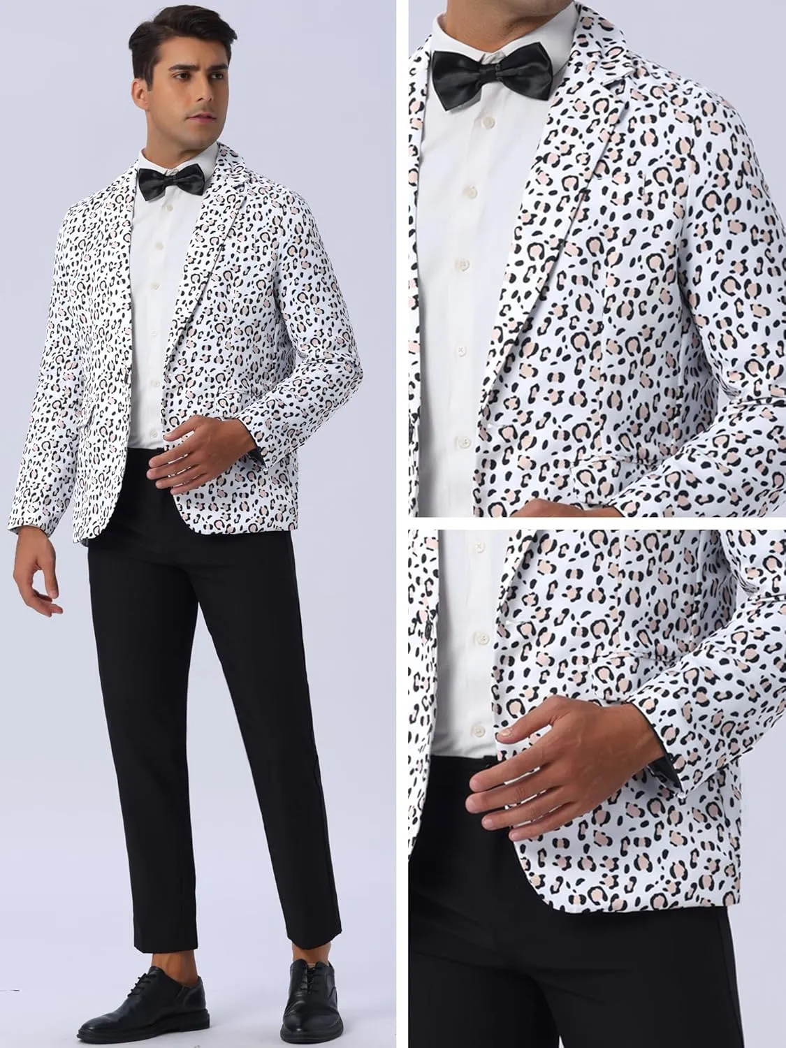Lars Amadeus Animal Printed Blazers for Men's Peak Lapel One Button Slim Fit Party Tuxedo Sports Coats