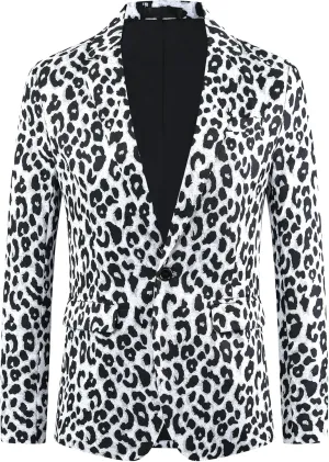 Lars Amadeus Animal Printed Blazers for Men's Peak Lapel One Button Slim Fit Party Tuxedo Sports Coats