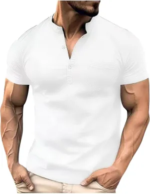 Lastesso Mens T-Shirts Athletic Sports Summer Workout Shirts Button Down Helney Shirts with Pockets Lightweight T-Shirts