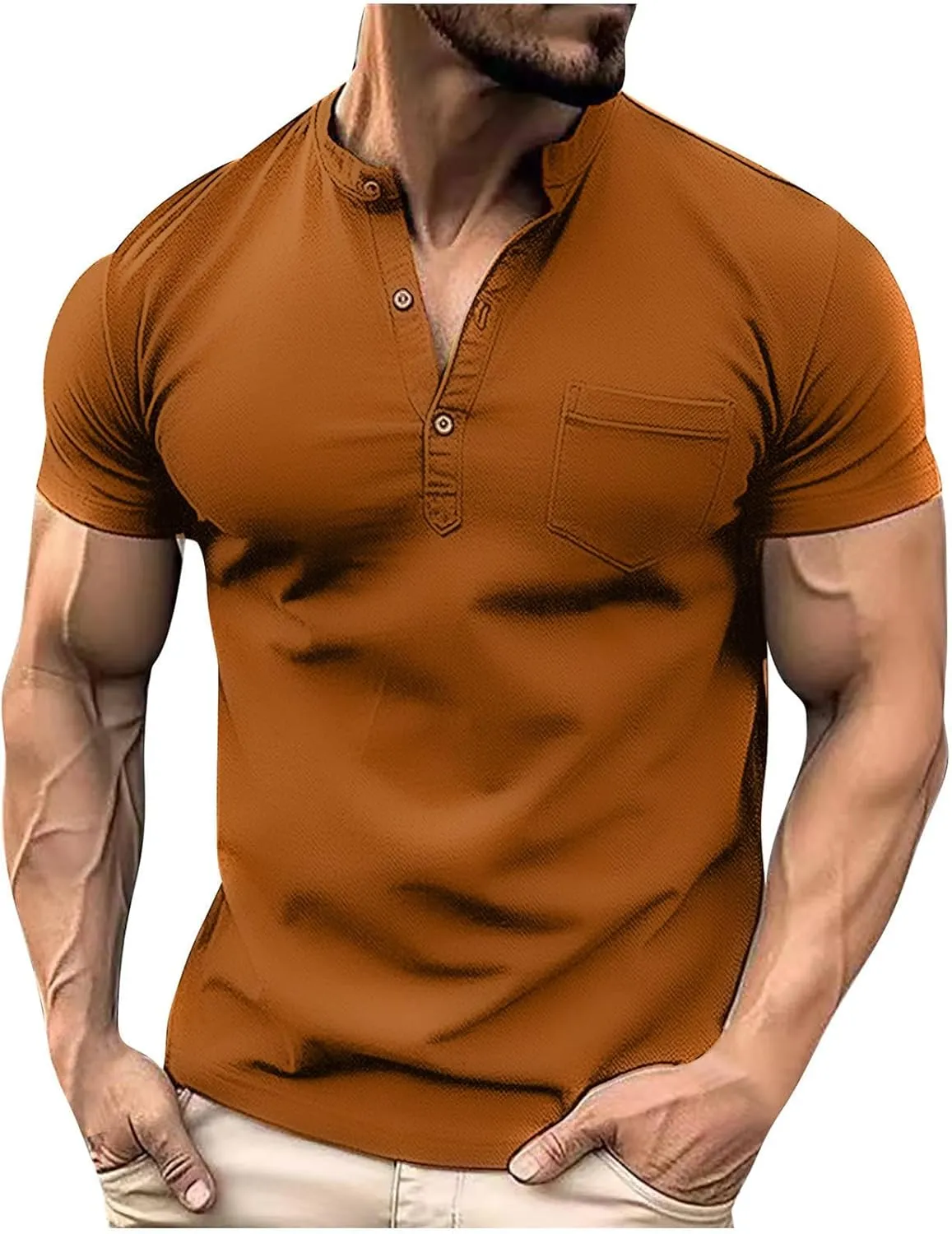 Lastesso Mens T-Shirts Athletic Sports Summer Workout Shirts Button Down Helney Shirts with Pockets Lightweight T-Shirts