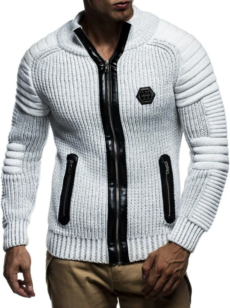 Leif Nelson Men's Zip Up Knitted Cardigan LN5175