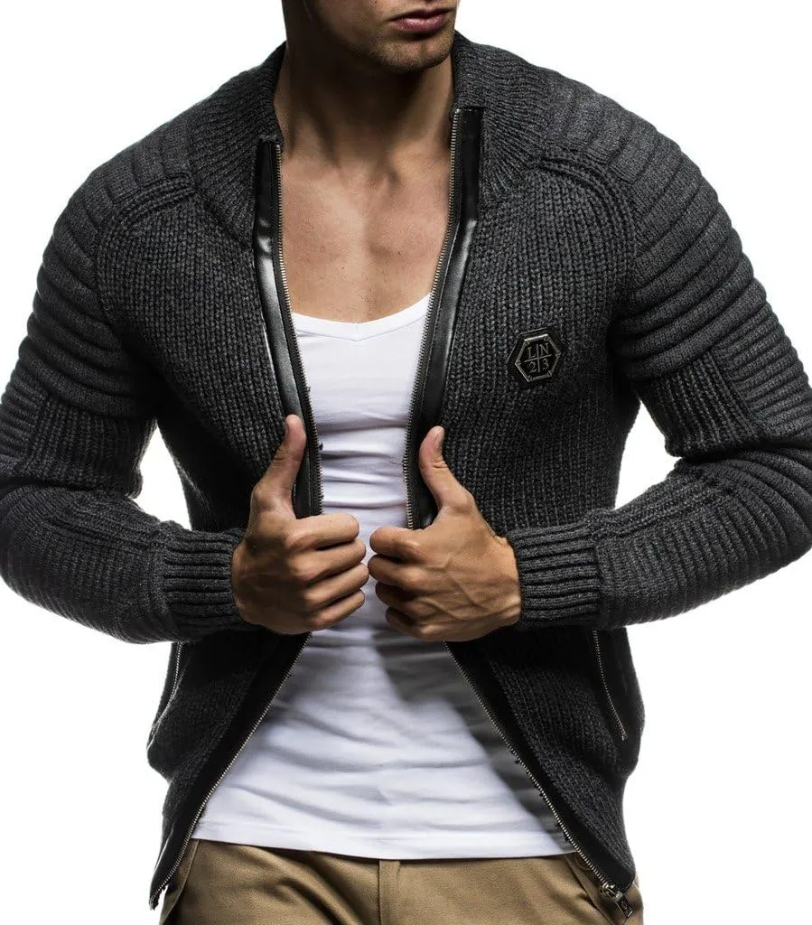 Leif Nelson Men's Zip Up Knitted Cardigan LN5175