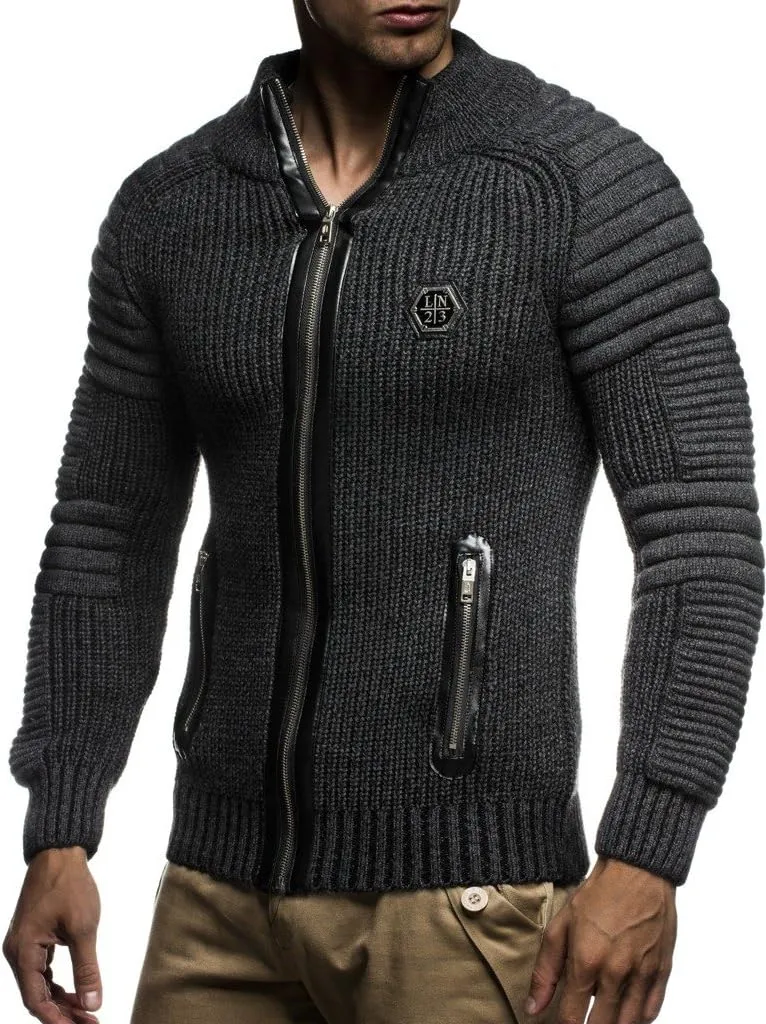 Leif Nelson Men's Zip Up Knitted Cardigan LN5175