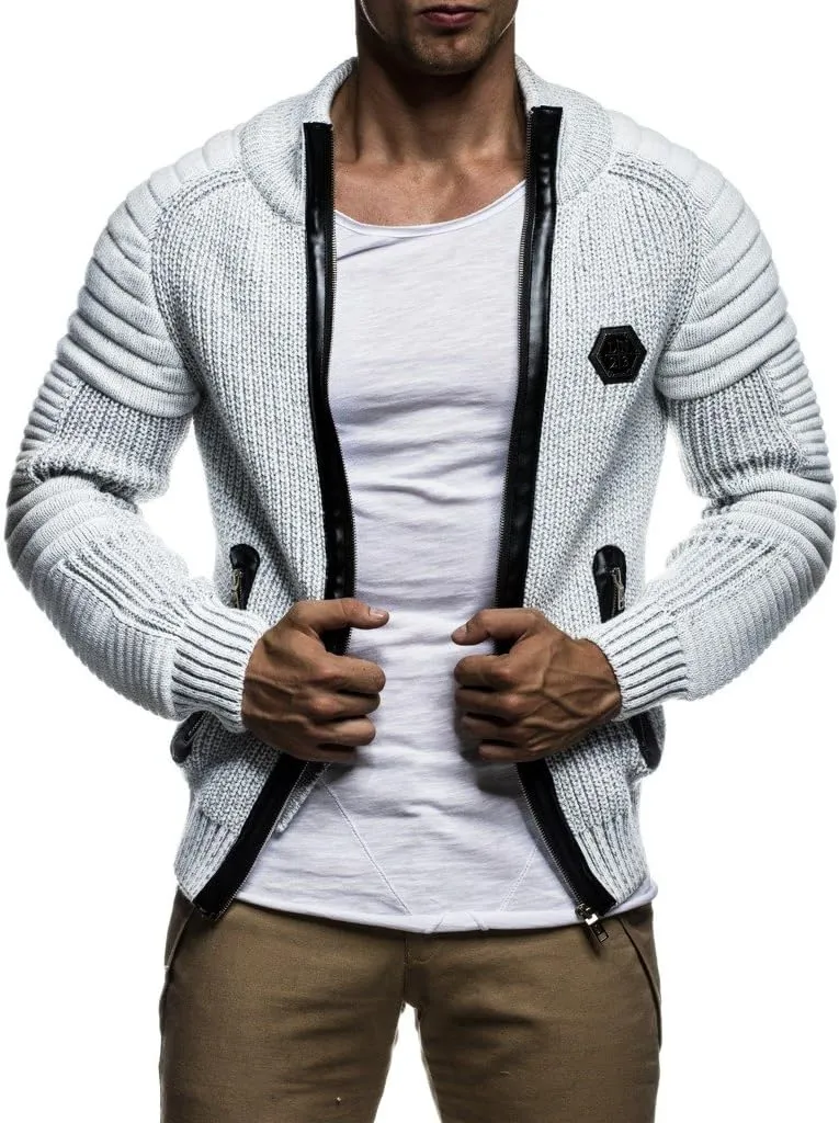 Leif Nelson Men's Zip Up Knitted Cardigan LN5175