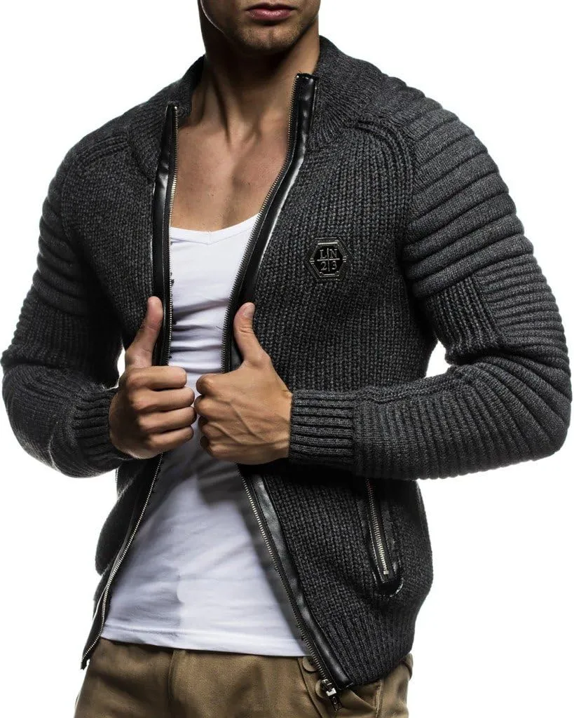 Leif Nelson Men's Zip Up Knitted Cardigan LN5175