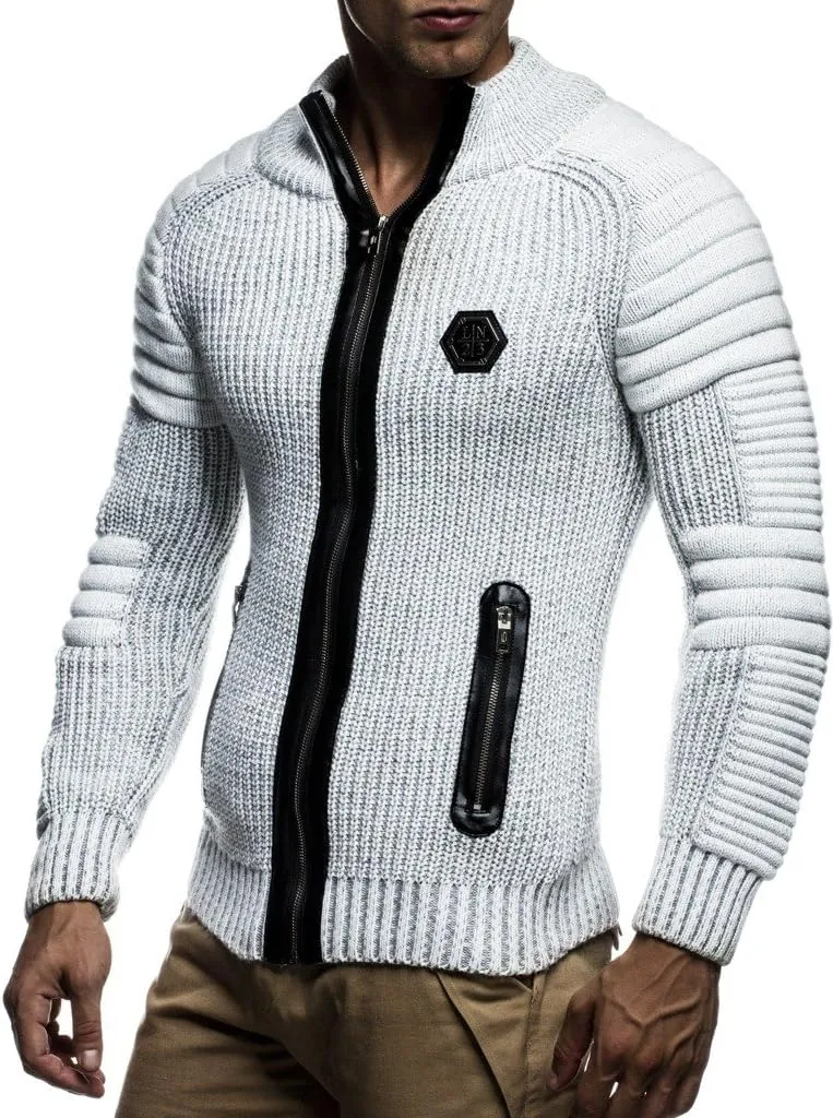 Leif Nelson Men's Zip Up Knitted Cardigan LN5175
