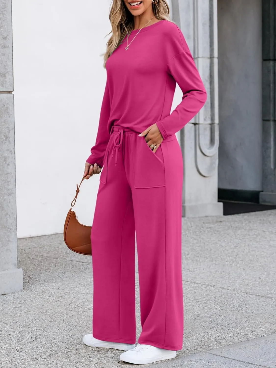 LILLUSORY Women's Sweatsuits 2 Piece Outfits Lounge Matching Sweat Sets Casual Sweatshirts Wide Leg Sweatpants Tracksuit Sets