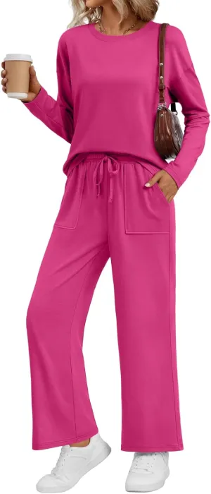LILLUSORY Women's Sweatsuits 2 Piece Outfits Lounge Matching Sweat Sets Casual Sweatshirts Wide Leg Sweatpants Tracksuit Sets