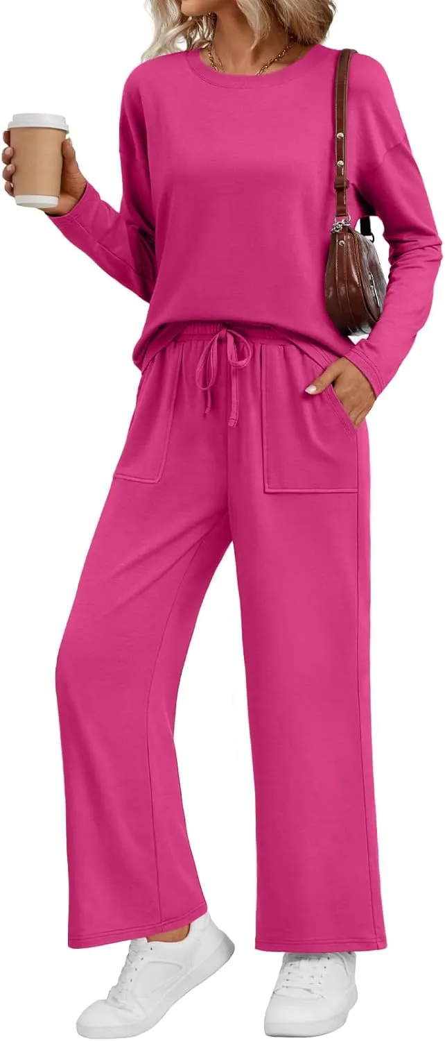 LILLUSORY Women's Sweatsuits 2 Piece Outfits Lounge Matching Sweat Sets Casual Sweatshirts Wide Leg Sweatpants Tracksuit Sets