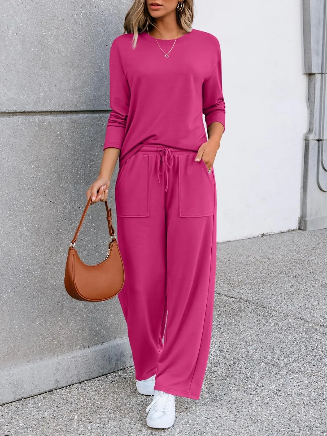 LILLUSORY Women's Sweatsuits 2 Piece Outfits Lounge Matching Sweat Sets Casual Sweatshirts Wide Leg Sweatpants Tracksuit Sets