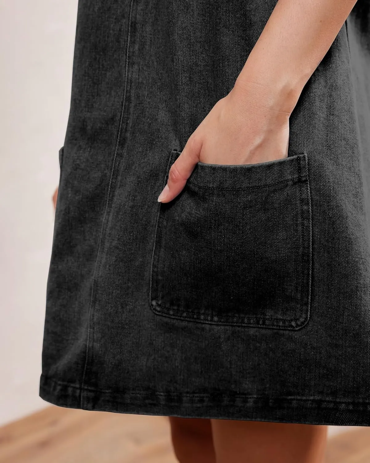 Locachy Women's Vintage Denim Overall Dress Casual Sleeveless Crewneck Mini Jean Jumper Dress with Pocket