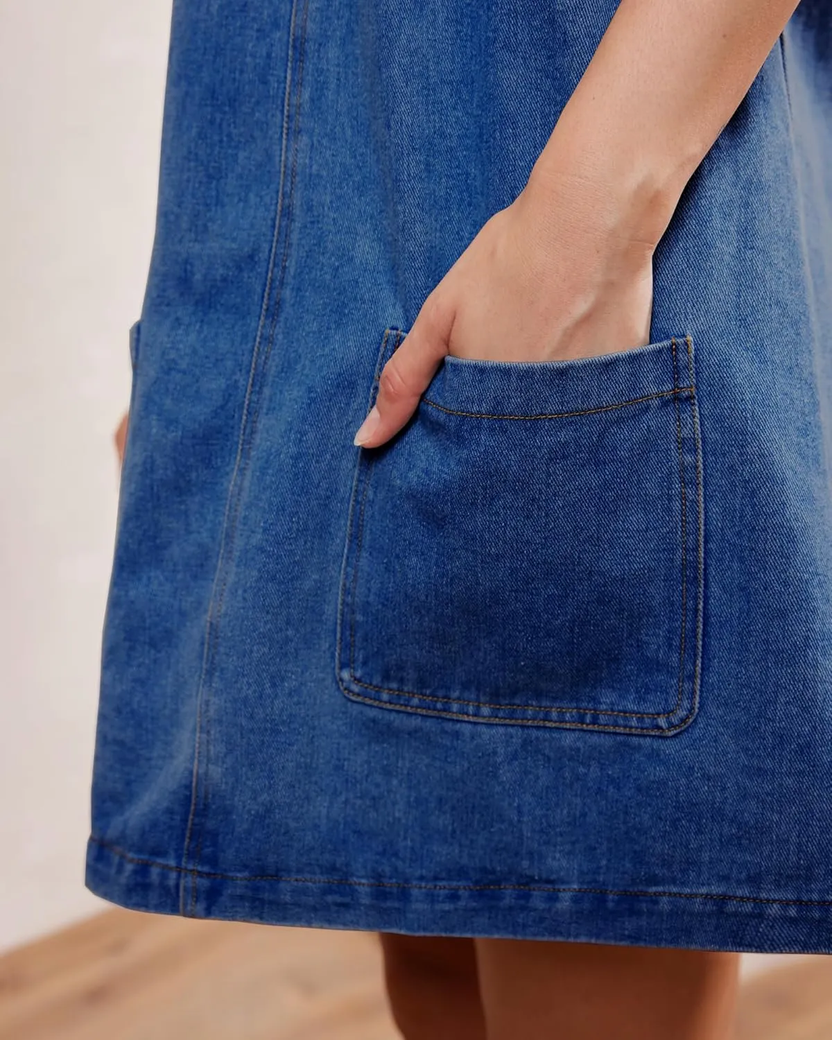 Locachy Women's Vintage Denim Overall Dress Casual Sleeveless Crewneck Mini Jean Jumper Dress with Pocket