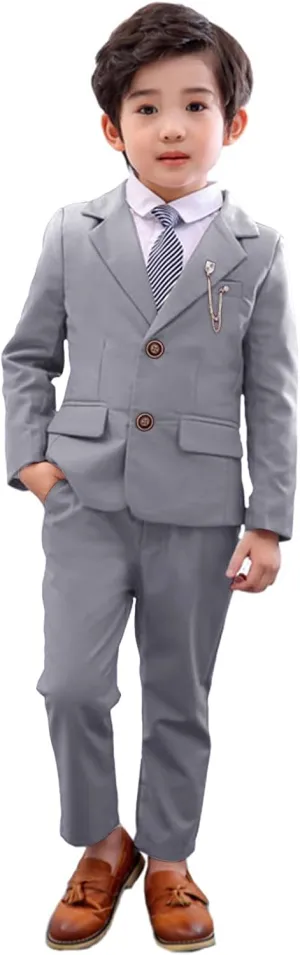 LOLANTA Boys Suit 2PCs Tuxedo Jacket Formal Wedding Ring Bearer Outfit, Birthday Proms Dinner Blazers