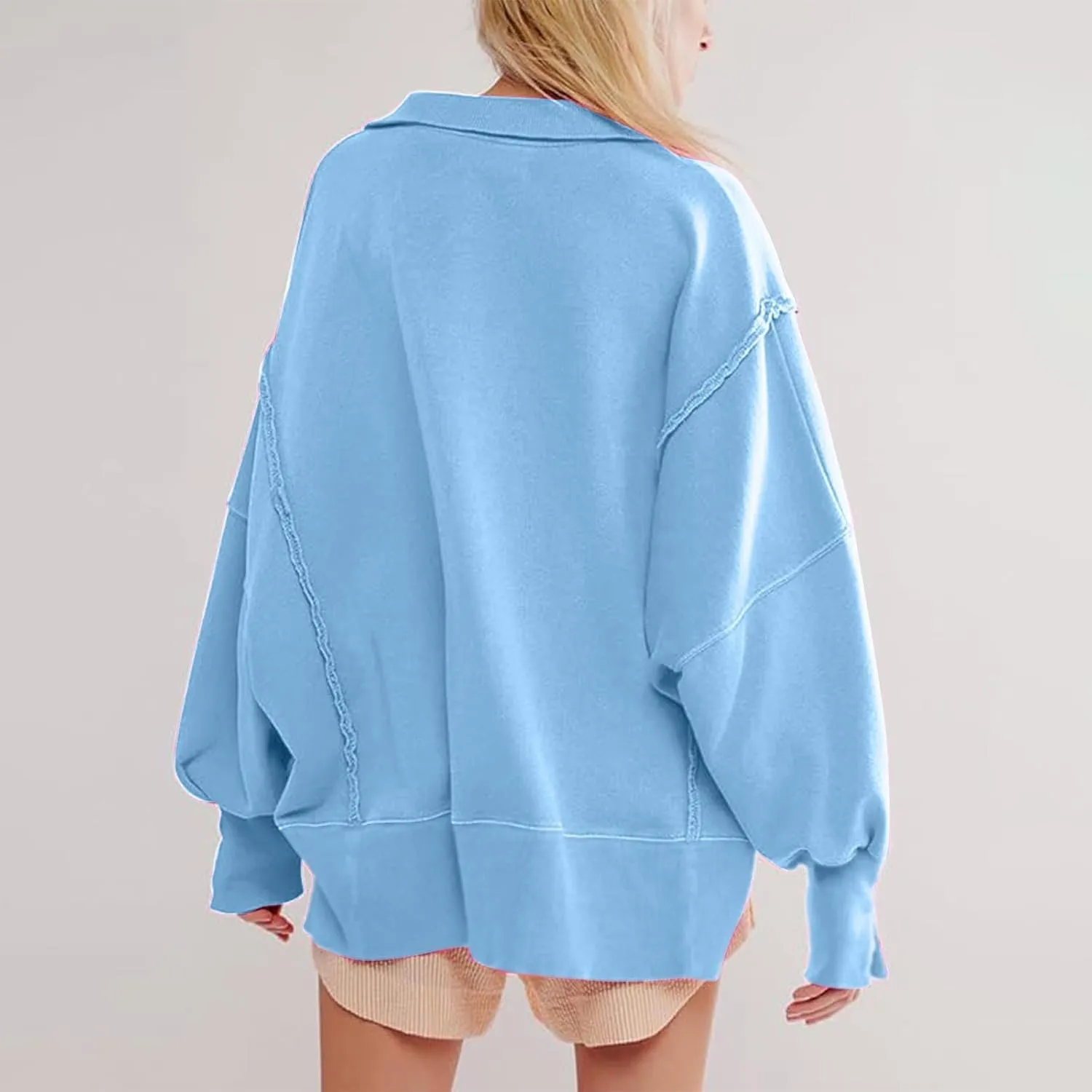 Long Sleeve for Women Dressy Casual Loose Fit Sweatshirts Solid Color V Neck Warm Lightweight Pullover Tops