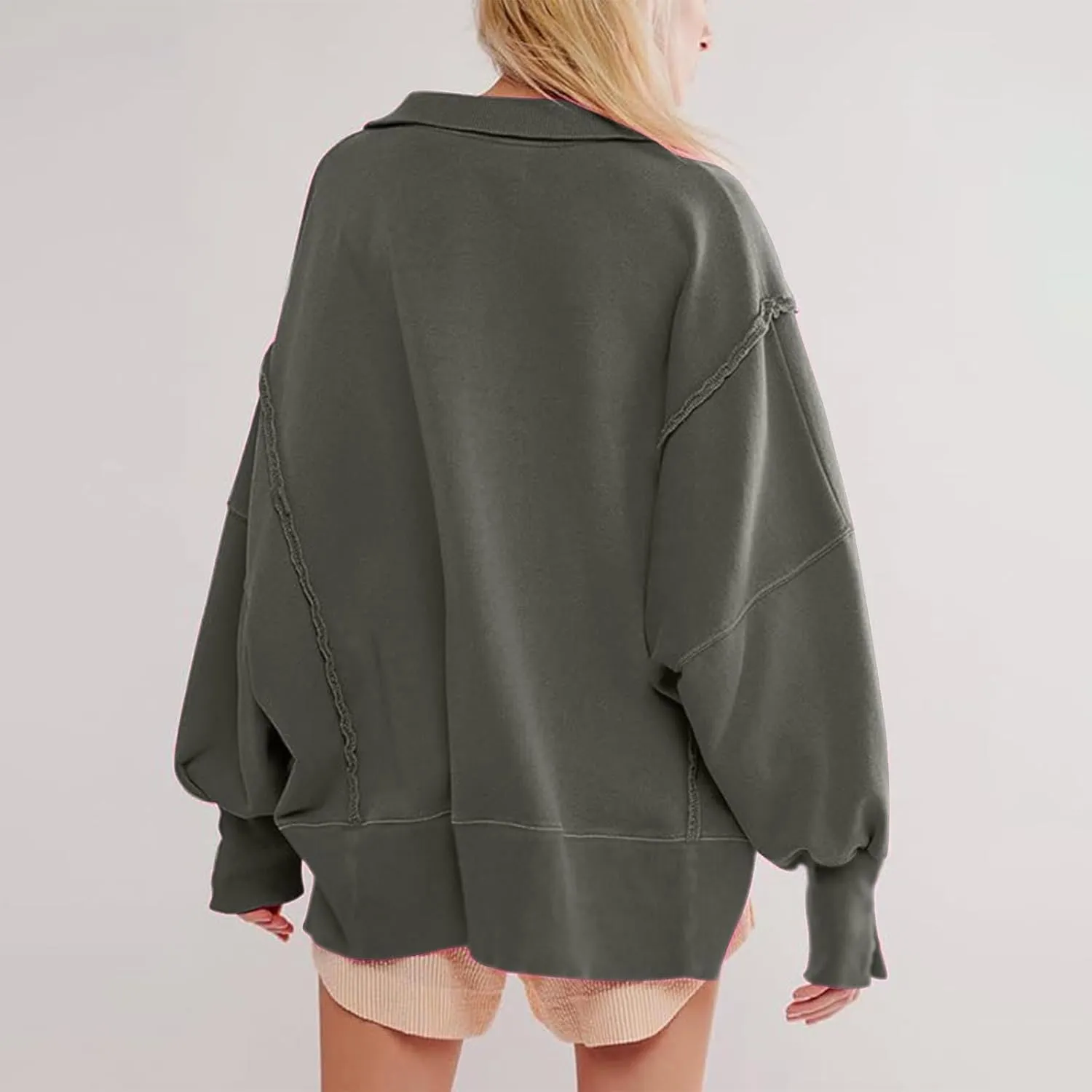 Long Sleeve for Women Dressy Casual Loose Fit Sweatshirts Solid Color V Neck Warm Lightweight Pullover Tops