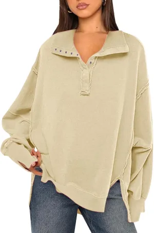 Long Sleeve for Women Dressy Casual Loose Fit Sweatshirts Solid Color V Neck Warm Lightweight Pullover Tops