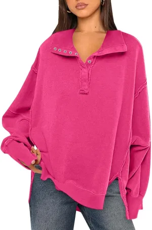 Long Sleeve for Women Dressy Casual Loose Fit Sweatshirts Solid Color V Neck Warm Lightweight Pullover Tops