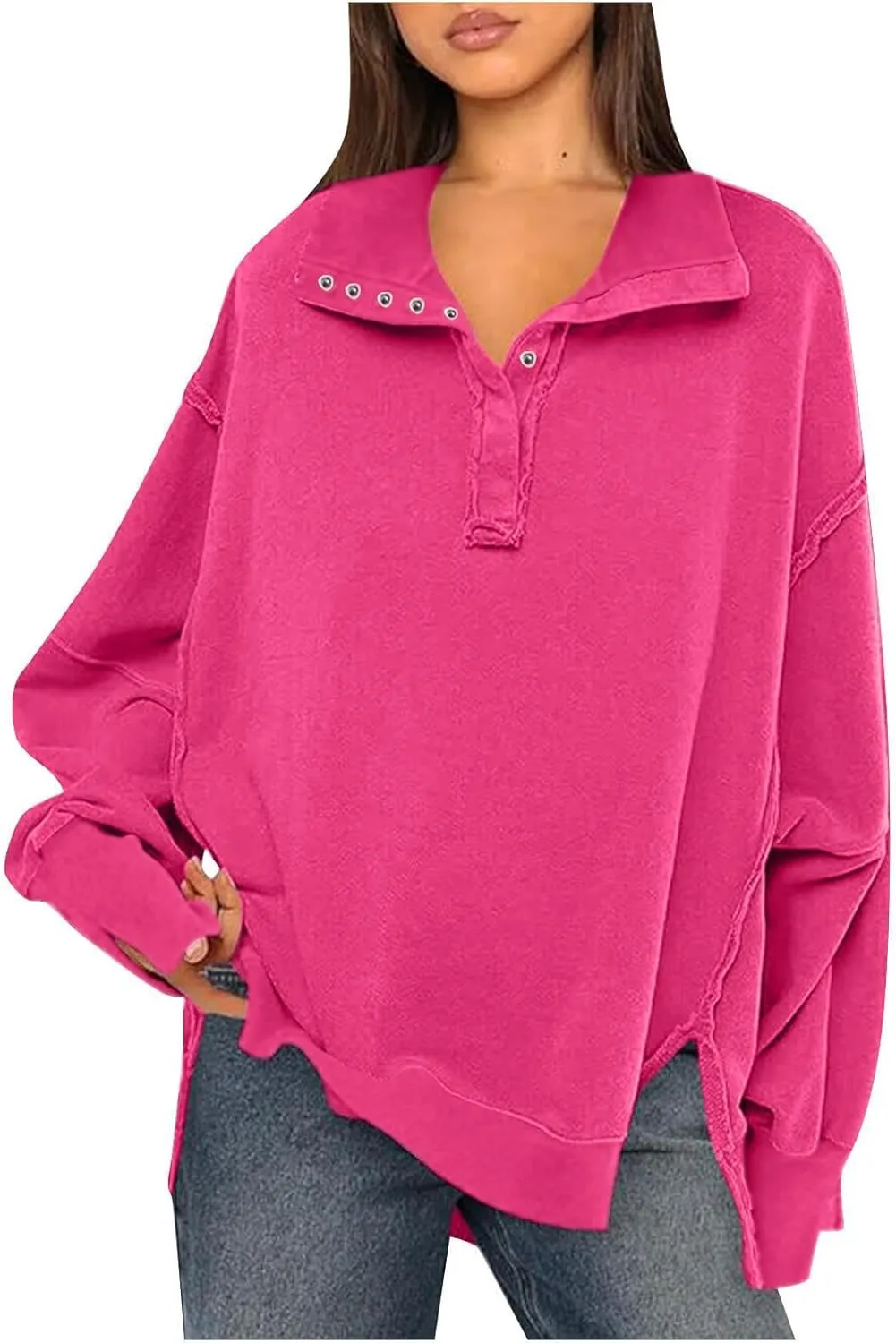 Long Sleeve for Women Dressy Casual Loose Fit Sweatshirts Solid Color V Neck Warm Lightweight Pullover Tops