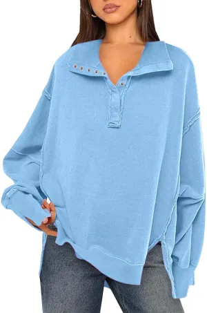 Long Sleeve for Women Dressy Casual Loose Fit Sweatshirts Solid Color V Neck Warm Lightweight Pullover Tops