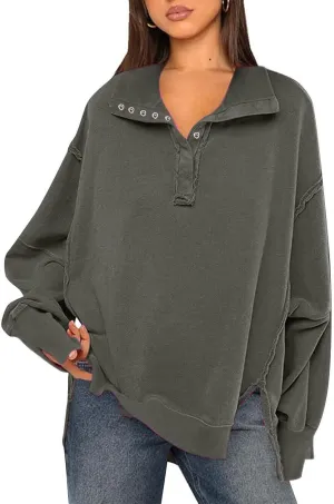 Long Sleeve for Women Dressy Casual Loose Fit Sweatshirts Solid Color V Neck Warm Lightweight Pullover Tops