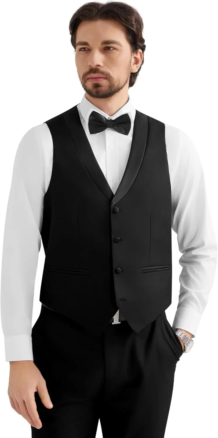 MAGE MALE Mens Suit Slim Fit 3 Piece Tuxedo Suits One Button Wedding Prom Party Dinner Blazer Vest Black Pants Set
